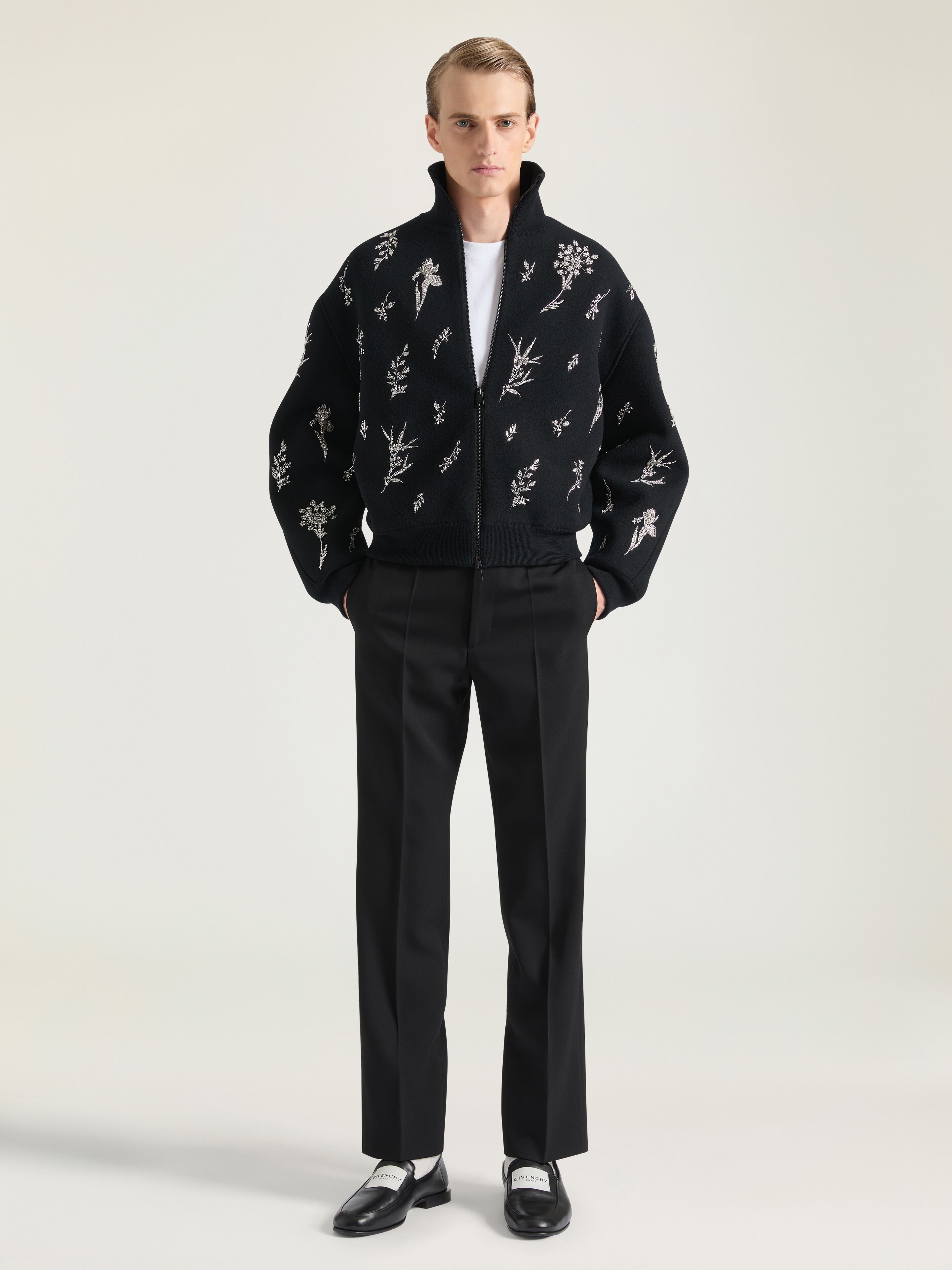 Straight leg tailored trousers in wool mohair